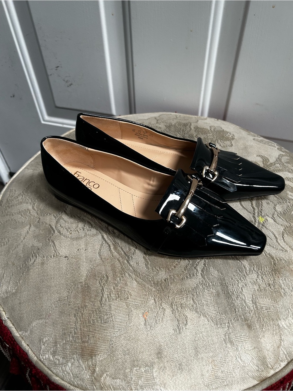 Franco Sarto Black Patent Pointed Kiltie Loafers with Metal Bit - Picture 7 of 16